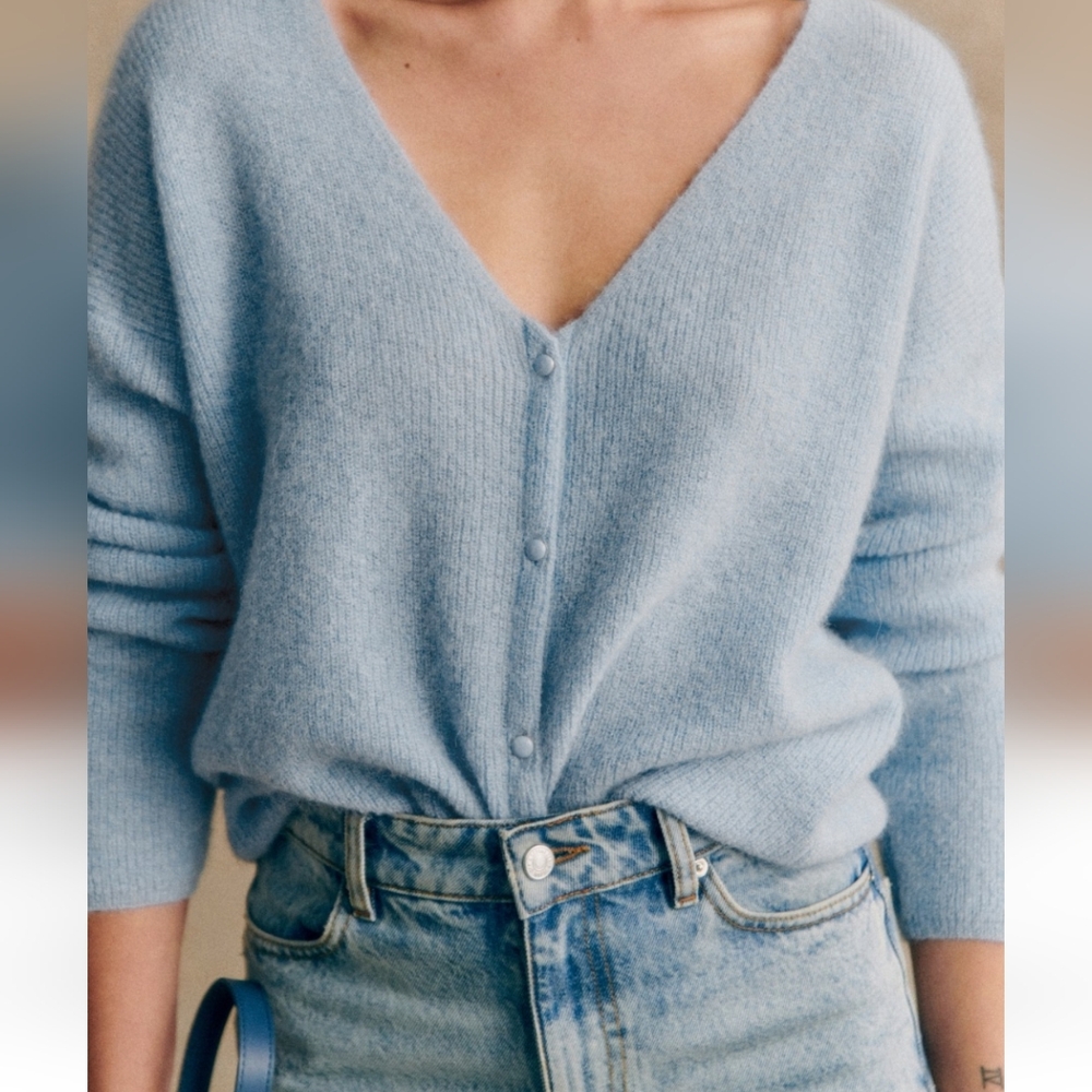 Nwt! Sezane Super Kid Mohair/ Baby Alpaca Barry Cardigan In Light Blue